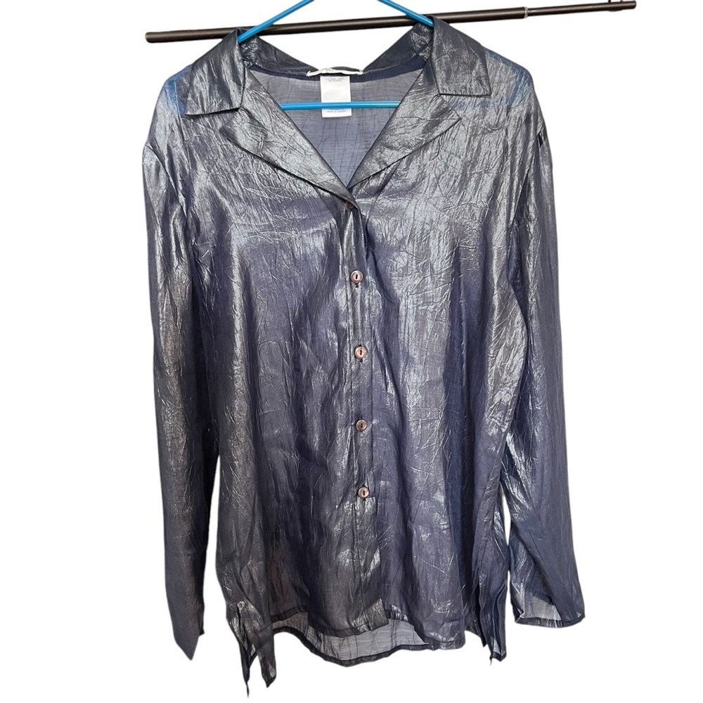 Eric Casual Shirt Top‎ Metallic Long-Sleeve Button-Up Large Evening Whimsigoth